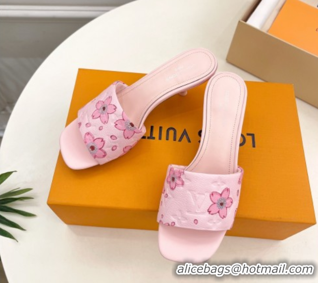 Luxurious Louis Vuitton Neo Revival Heel Slides Sandal 5cm in Monogram Leather with Cherry Bloom Print Pink 50607001
