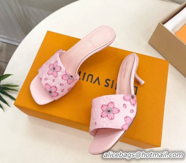 Luxurious Louis Vuitton Neo Revival Heel Slides Sandal 5cm in Monogram Leather with Cherry Bloom Print Pink 50607001