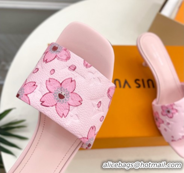 Luxurious Louis Vuitton Neo Revival Heel Slides Sandal 5cm in Monogram Leather with Cherry Bloom Print Pink 50607001