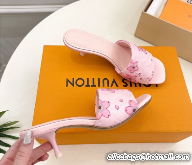 Luxurious Louis Vuitton Neo Revival Heel Slides Sandal 5cm in Monogram Leather with Cherry Bloom Print Pink 50607001