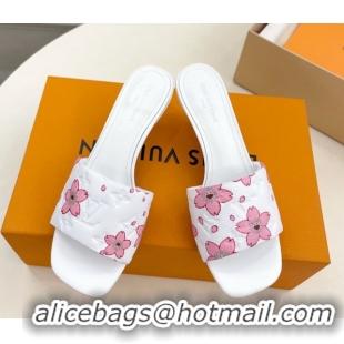 Best Product Louis Vuitton Neo Revival Heel Slides Sandal 5cm in Monogram Leather with Cherry Bloom Print White 0607002