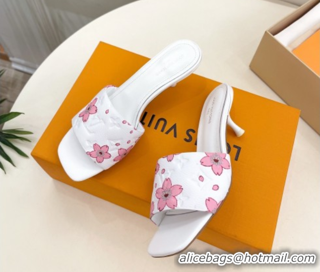 Best Product Louis Vuitton Neo Revival Heel Slides Sandal 5cm in Monogram Leather with Cherry Bloom Print White 0607002