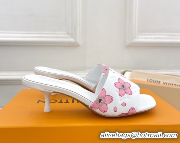 Best Product Louis Vuitton Neo Revival Heel Slides Sandal 5cm in Monogram Leather with Cherry Bloom Print White 0607002