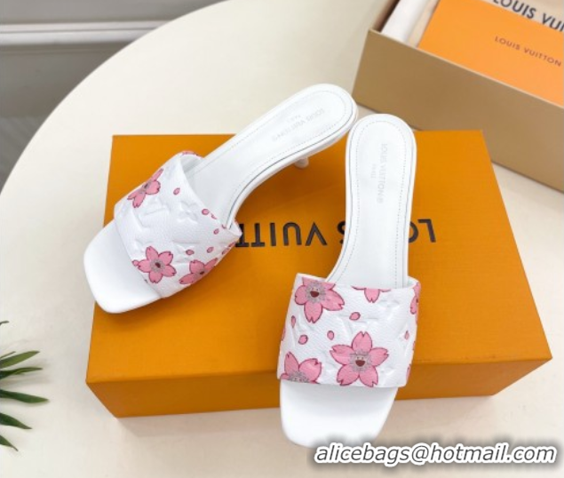 Best Product Louis Vuitton Neo Revival Heel Slides Sandal 5cm in Monogram Leather with Cherry Bloom Print White 0607002