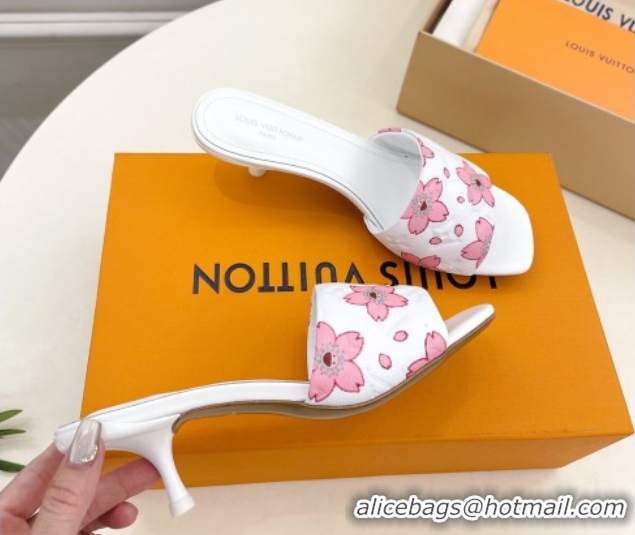 Best Product Louis Vuitton Neo Revival Heel Slides Sandal 5cm in Monogram Leather with Cherry Bloom Print White 0607002