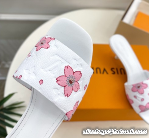 Best Product Louis Vuitton Neo Revival Heel Slides Sandal 5cm in Monogram Leather with Cherry Bloom Print White 0607002