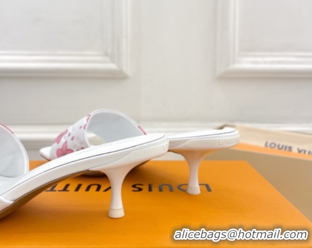 Best Product Louis Vuitton Neo Revival Heel Slides Sandal 5cm in Monogram Leather with Cherry Bloom Print White 0607002