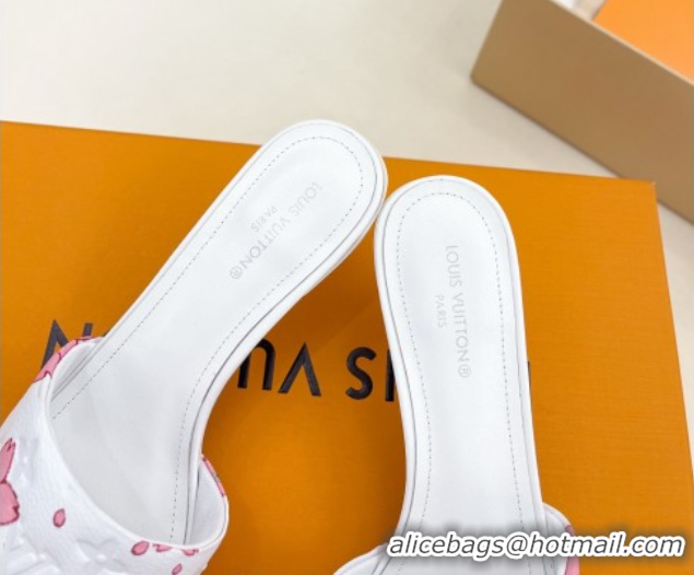 Best Product Louis Vuitton Neo Revival Heel Slides Sandal 5cm in Monogram Leather with Cherry Bloom Print White 0607002