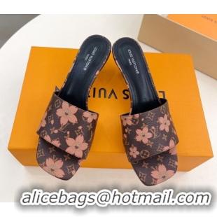 Discount Louis Vuitton Neo Revival Heel Slides Sandal 5cm in Monogram Canvas with Cherry Bloom Print 0607003