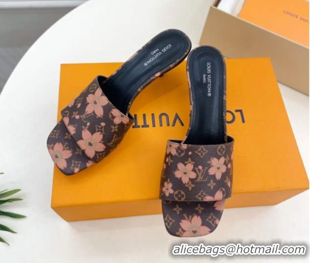 Discount Louis Vuitton Neo Revival Heel Slides Sandal 5cm in Monogram Canvas with Cherry Bloom Print 0607003