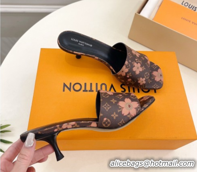 Discount Louis Vuitton Neo Revival Heel Slides Sandal 5cm in Monogram Canvas with Cherry Bloom Print 0607003