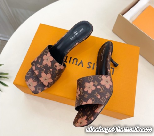 Discount Louis Vuitton Neo Revival Heel Slides Sandal 5cm in Monogram Canvas with Cherry Bloom Print 0607003