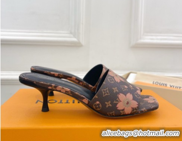 Discount Louis Vuitton Neo Revival Heel Slides Sandal 5cm in Monogram Canvas with Cherry Bloom Print 0607003