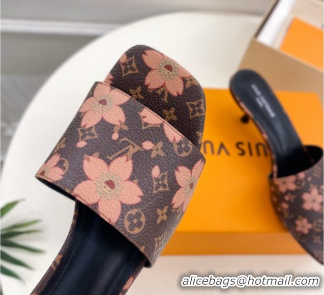 Discount Louis Vuitton Neo Revival Heel Slides Sandal 5cm in Monogram Canvas with Cherry Bloom Print 0607003