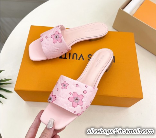 Fashion Louis Vuitton Neo Revival Flat Slides Sandal in Monogram Leather with Cherry Bloom Print Pink 0607004