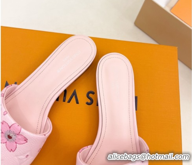 Fashion Louis Vuitton Neo Revival Flat Slides Sandal in Monogram Leather with Cherry Bloom Print Pink 0607004