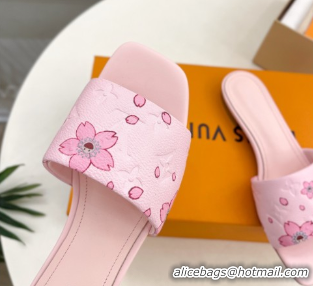 Fashion Louis Vuitton Neo Revival Flat Slides Sandal in Monogram Leather with Cherry Bloom Print Pink 0607004