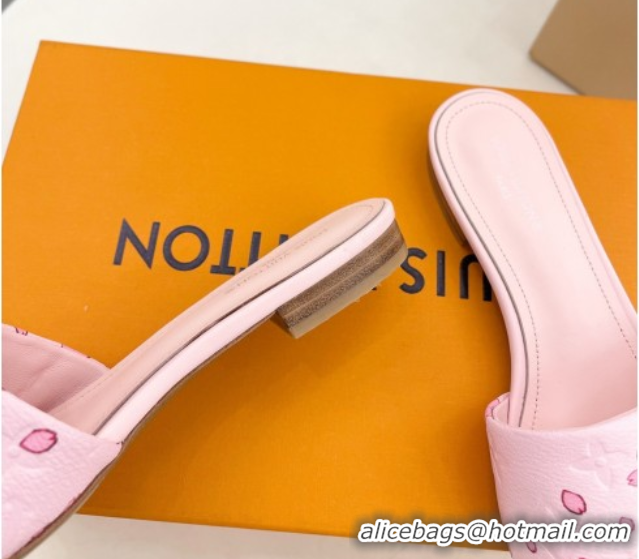 Fashion Louis Vuitton Neo Revival Flat Slides Sandal in Monogram Leather with Cherry Bloom Print Pink 0607004