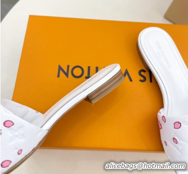Popular Style Louis Vuitton Neo Revival Flat Slides Sandal in Monogram Leather with Cherry Bloom Print White 0607005