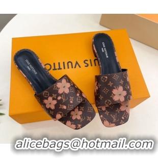 Lower Price Louis Vuitton Neo Revival Flat Slides Sandal in Monogram Canvas with Cherry Bloom Print 0607006