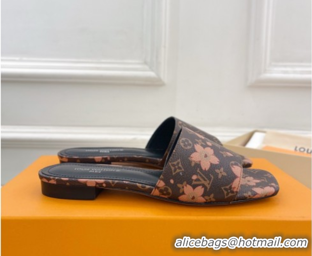 Lower Price Louis Vuitton Neo Revival Flat Slides Sandal in Monogram Canvas with Cherry Bloom Print 0607006