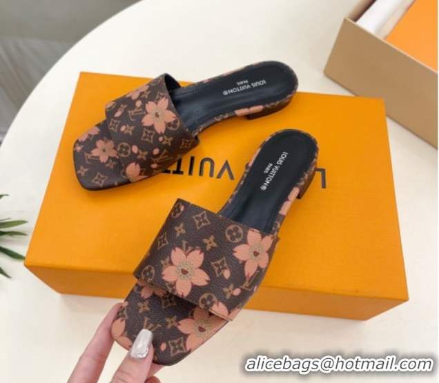 Lower Price Louis Vuitton Neo Revival Flat Slides Sandal in Monogram Canvas with Cherry Bloom Print 0607006