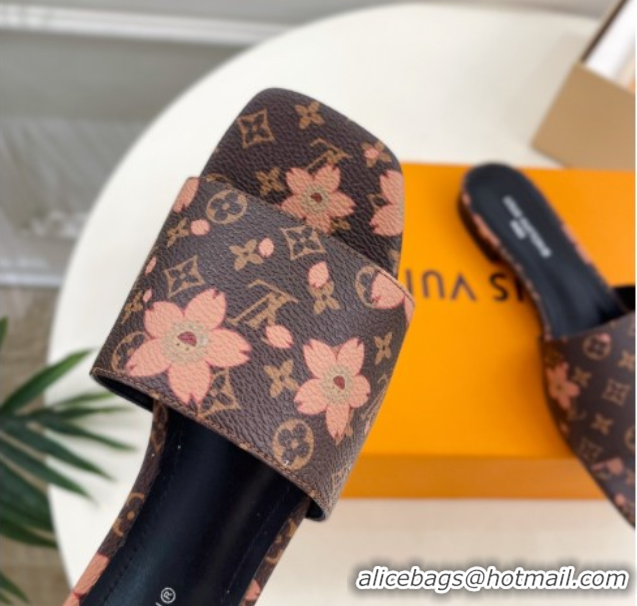 Lower Price Louis Vuitton Neo Revival Flat Slides Sandal in Monogram Canvas with Cherry Bloom Print 0607006