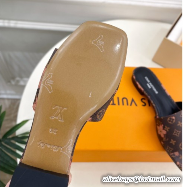 Lower Price Louis Vuitton Neo Revival Flat Slides Sandal in Monogram Canvas with Cherry Bloom Print 0607006