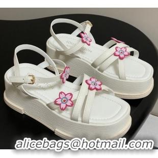 Top Grade Louis Vuitton Maya Flatform Sandals 5cm in Leather with Cherry Bloom Charm White 0607008