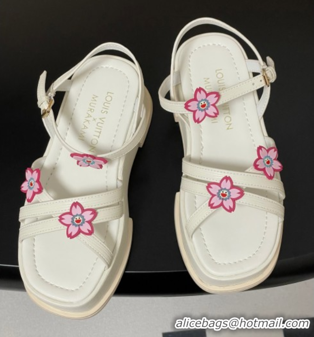 Top Grade Louis Vuitton Maya Flatform Sandals 5cm in Leather with Cherry Bloom Charm White 0607008