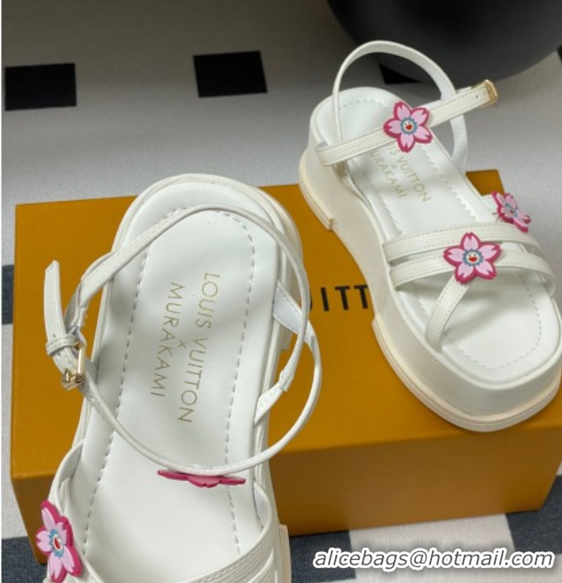 Top Grade Louis Vuitton Maya Flatform Sandals 5cm in Leather with Cherry Bloom Charm White 0607008