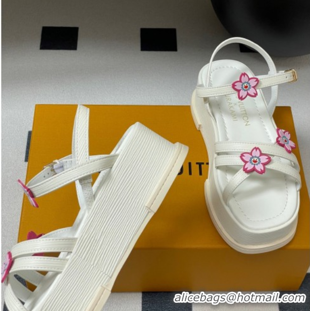 Top Grade Louis Vuitton Maya Flatform Sandals 5cm in Leather with Cherry Bloom Charm White 0607008