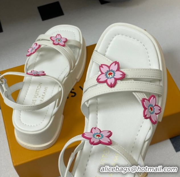 Top Grade Louis Vuitton Maya Flatform Sandals 5cm in Leather with Cherry Bloom Charm White 0607008