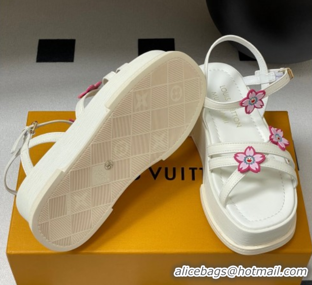 Top Grade Louis Vuitton Maya Flatform Sandals 5cm in Leather with Cherry Bloom Charm White 0607008