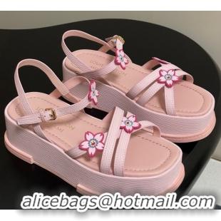 Good Quality Louis Vuitton Maya Flatform Sandals 5cm in Leather with Cherry Bloom Charm Pink 0607009