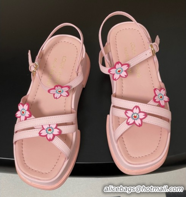 Good Quality Louis Vuitton Maya Flatform Sandals 5cm in Leather with Cherry Bloom Charm Pink 0607009