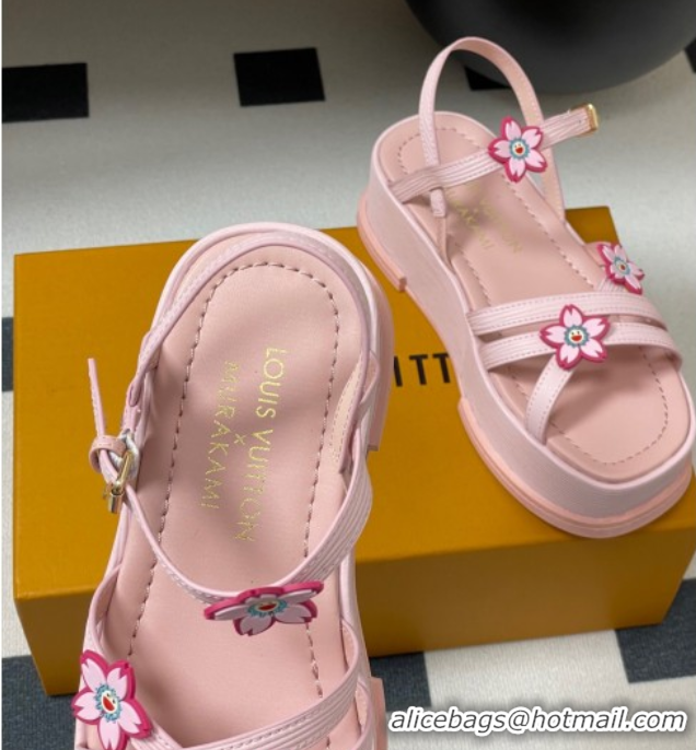 Good Quality Louis Vuitton Maya Flatform Sandals 5cm in Leather with Cherry Bloom Charm Pink 0607009