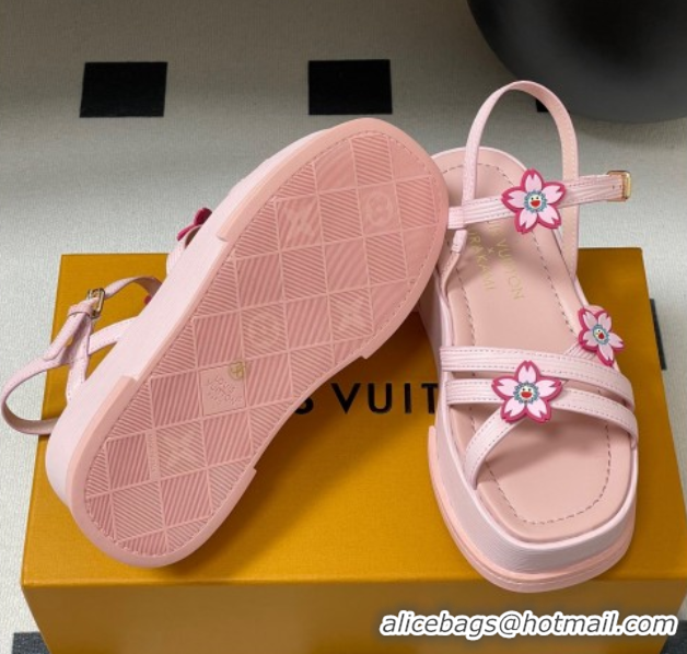 Good Quality Louis Vuitton Maya Flatform Sandals 5cm in Leather with Cherry Bloom Charm Pink 0607009