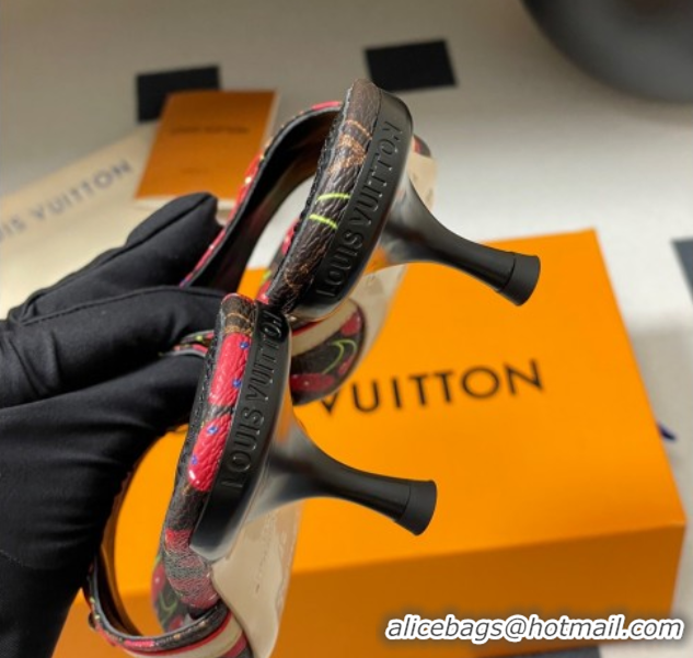 Good Looking Louis Vuitton LV x TM Neo 6AM Heel Slides Sandal 6cm in Leather with Luscious Cherry and Bow Black 0607012