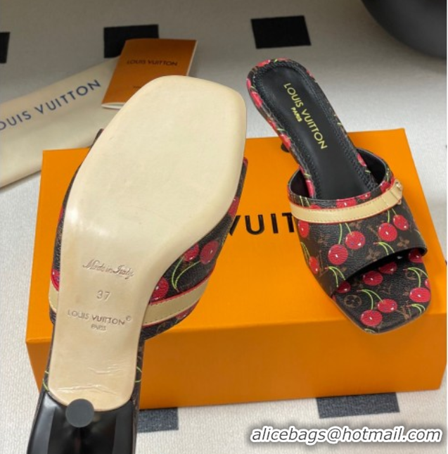 Good Looking Louis Vuitton LV x TM Neo 6AM Heel Slides Sandal 6cm in Leather with Luscious Cherry and Bow Black 0607012