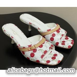 Cheap Price Louis Vuitton LV x TM Neo 6AM Heel Slides Sandal 6cm in Leather with Luscious Cherry and Bow White 0607013