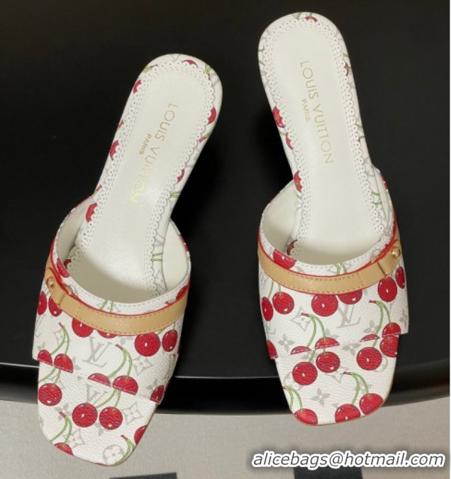 Cheap Price Louis Vuitton LV x TM Neo 6AM Heel Slides Sandal 6cm in Leather with Luscious Cherry and Bow White 0607013
