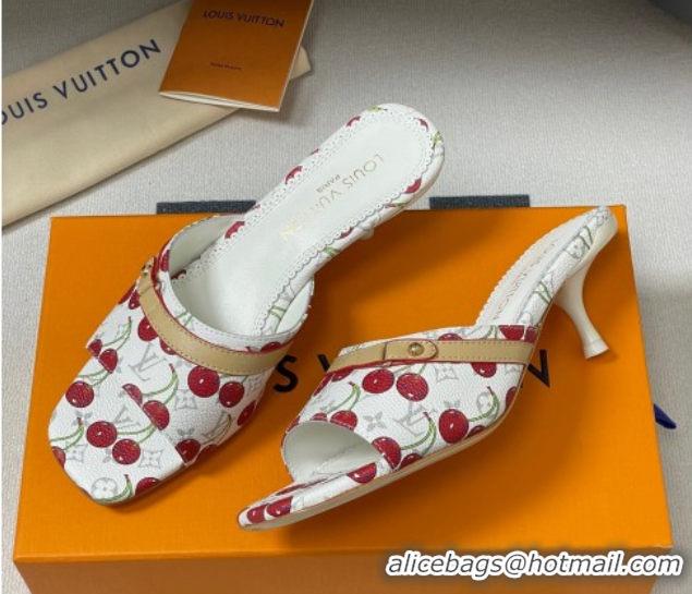 Cheap Price Louis Vuitton LV x TM Neo 6AM Heel Slides Sandal 6cm in Leather with Luscious Cherry and Bow White 0607013
