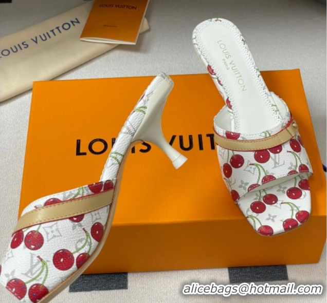 Cheap Price Louis Vuitton LV x TM Neo 6AM Heel Slides Sandal 6cm in Leather with Luscious Cherry and Bow White 0607013