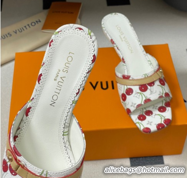 Cheap Price Louis Vuitton LV x TM Neo 6AM Heel Slides Sandal 6cm in Leather with Luscious Cherry and Bow White 0607013