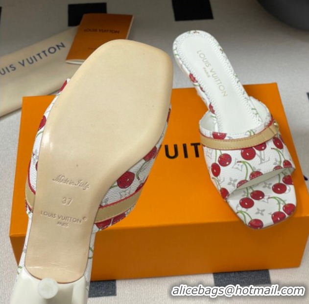 Cheap Price Louis Vuitton LV x TM Neo 6AM Heel Slides Sandal 6cm in Leather with Luscious Cherry and Bow White 0607013