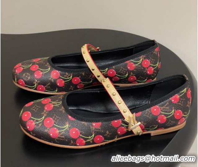 Best Product Louis Vuitton LV x TM Romy Flat Ballerinas in Leather with Luscious Cherry Black 0607014