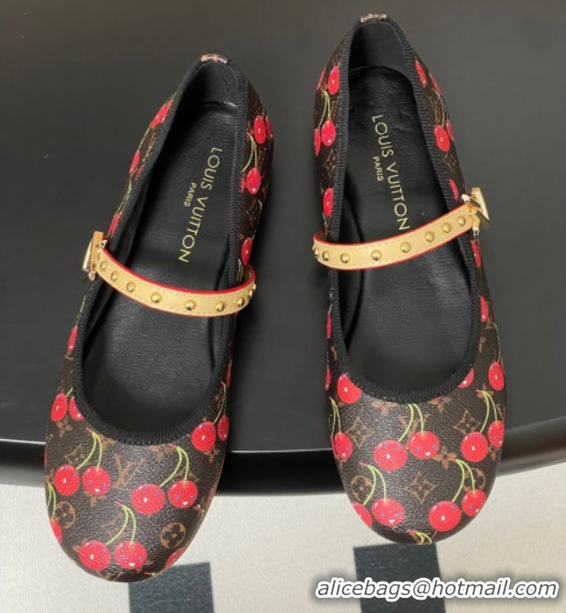 Best Product Louis Vuitton LV x TM Romy Flat Ballerinas in Leather with Luscious Cherry Black 0607014
