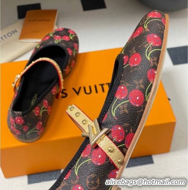 Best Product Louis Vuitton LV x TM Romy Flat Ballerinas in Leather with Luscious Cherry Black 0607014