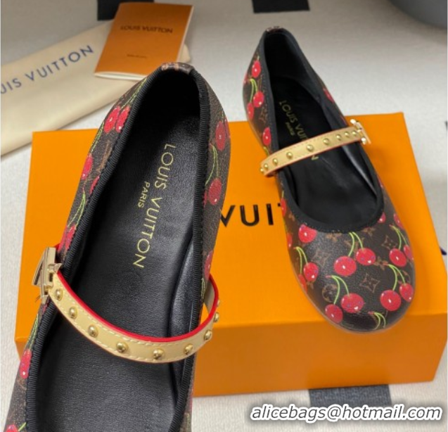 Best Product Louis Vuitton LV x TM Romy Flat Ballerinas in Leather with Luscious Cherry Black 0607014